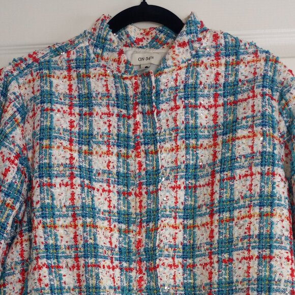 On 34th Blue Coral Metallic Tweed Full Zip Bomber Jacket - Picture 4 of 7